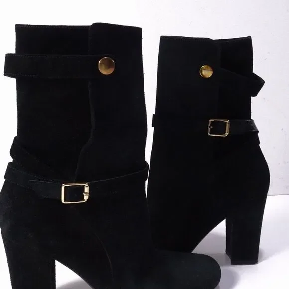 Theory  Mitiu Suede Jodhpur Boot Buckle Boot Booties Sz 37.5 Black - Picture 2 of 8